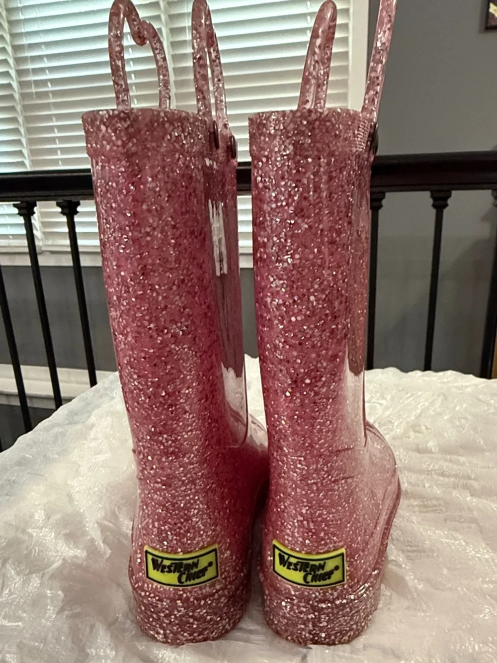 Western Chief Pink Glitter Kids Rain & Snow Boots with Heart Handles